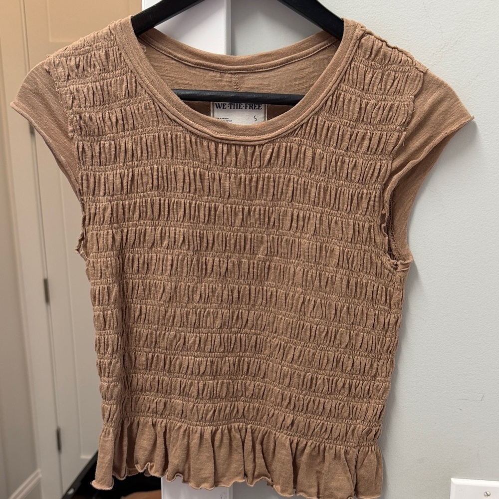 We The Free Tan Smocked Crop Top